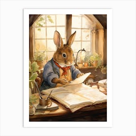 Bunny Writing Rabbit Prints Watercolour 2 Art Print