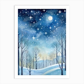 Winter Night In The Forest Art Print