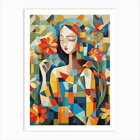 Abstract Of Woman With Flowers Art Print