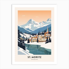 Vintage Winter Travel Poster St Moritz Switzerland 3 Art Print