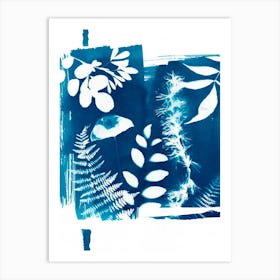 Blue Fall Leaves Art Print