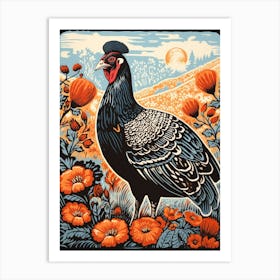 Vintage Bird Linocut Turkey 4 Art Print