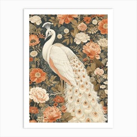 White Peacock Vintage Floral Wallpaper 3 Art Print