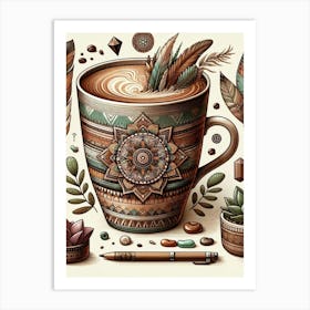 Coffee Cup With Feathers Art Print