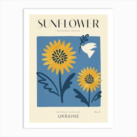 Vintage Blue And Yellow Sunflower Of Ukraine Art Print