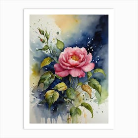 Pink Rose Watercolor Painting 1 Art Print