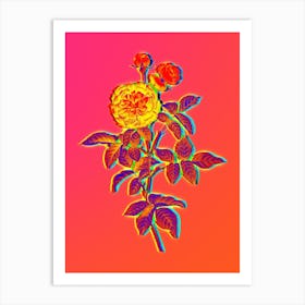 Neon One Hundred Leaved Rose Botanical in Hot Pink and Electric Blue n.0588 Art Print