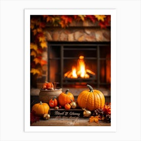 Cozy Handwritten Thanksgiving Greeting Nestled Within An Ornate Autumnal Border Featuring A Rich (2) Art Print