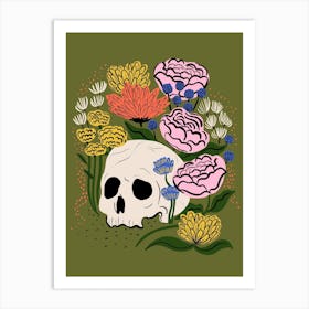 Skull Garden on green Art Print