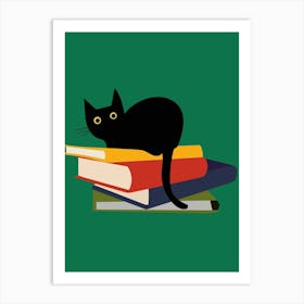 Cat On Books Art Print
