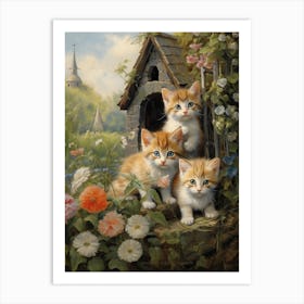 Cute Kittens In Medieval Village 5 Art Print