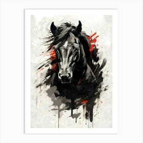 Aesthetic Abstract Watercolor Black Horse Art Print