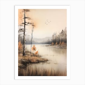 Lake In The Woods In Autumn, Painting 31 Art Print