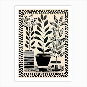 B&W Plant Illustration Zz Plant 7 Art Print