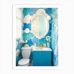 Blue And White Bathroom Art Print