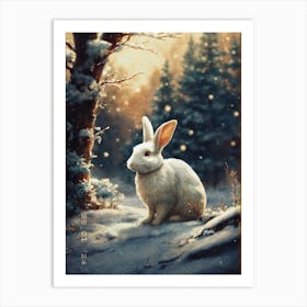 White Rabbit In Snow Art Print