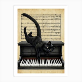 Black Cat On Piano Art Print