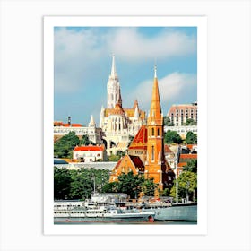 Budapest Skyline With Fishermen S Bastion On A Sunny Summer Day Art Print