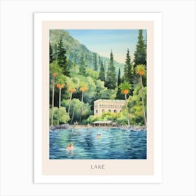 Swimming In Lake Como Italy Watercolour Poster Art Print