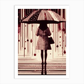 Woman Holding Umbrella, Print Mixture, Sepia Colors, Seeping Red Art Print