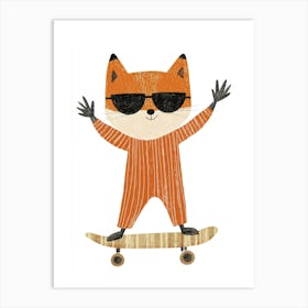 Cute fox with pyjama on a skateboard Art Print