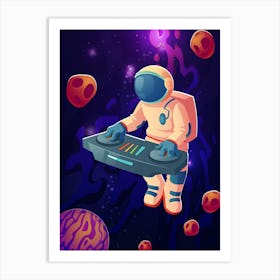 Astronaut DJ — space poster, synthwave space, neon space, aesthetic poster Art Print