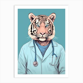 Tiger Illustrations Wearing Scrubs 2 Art Print