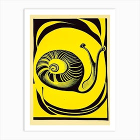 Snail Looking At A Snail 1 Linocut Art Print