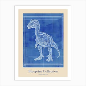 Velociraptor Dinosaur Blue Print Inspired 4 Poster Art Print