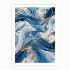 Abstract Blue And Gold Silk Art Print