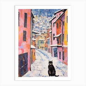 Cat In The Streets Of Aosta   Italy With Snow 2 Art Print