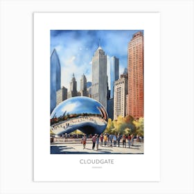 Cloudgate 2 Chicago Watercolour Travel Poster Art Print