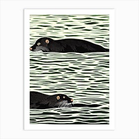 River Otter Linocut Art Print