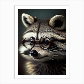 Raccoon Wearing Glasses Vintage Art Print