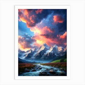 Mountain Landscape At Sunset Art Print