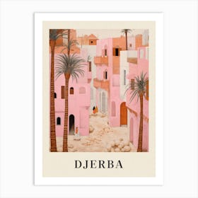 Djerba Tunisia 1 Vintage Pink Travel Illustration Poster Art Print