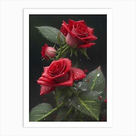 Red Roses At Rainy With Water Droplets Vertical Composition Art Print