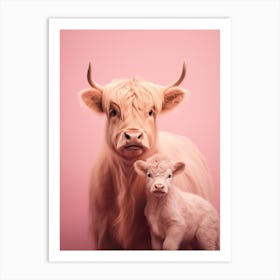 Portrait Of Highland Cow With Calf 1 Art Print