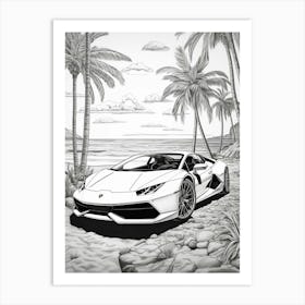 Lamborghini Huracan Tropical Line Drawing 2 Art Print