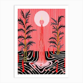 Pink And Red Plant Illustration Ponytail Palm 4 Art Print