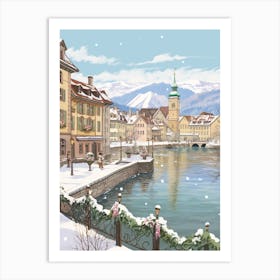 Vintage Winter Illustration Lucerne Switzerland 4 Art Print