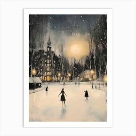 Ice Skating At Night 1 Art Print