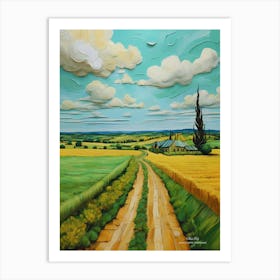 Green plains, distant hills, country houses,renewal and hope,life,spring acrylic colors.9 Art Print