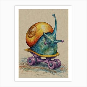 Snail On Skateboard 4 Art Print