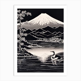 Mount Fuji Japan Linocut Illustration Style 3 Art Print