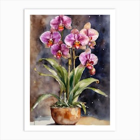 Paphiopedilum Orchids Water Colour Art Print