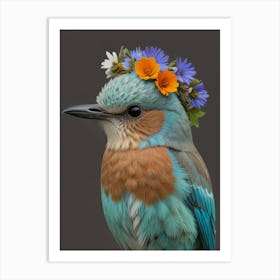 Kingfisher With A Flower Crown European Robin 1 Art Print