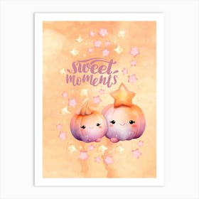 Sweet Moments little pumkins peach watercolor background Art Print