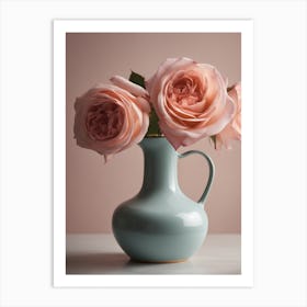 A Vase Of Pink Roses 50 Art Print