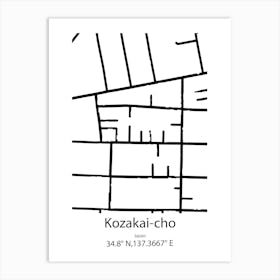 Kozakai Cho,Japan Minimalist Map Art Print